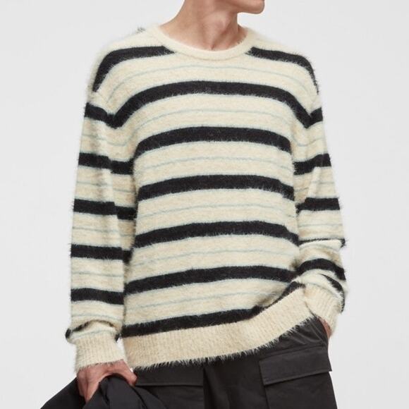 Mode of One Men's Long-Sleeve Eyelash Stripe Sweater, Dark Ecru XXL $70 - Picture 2 of 6